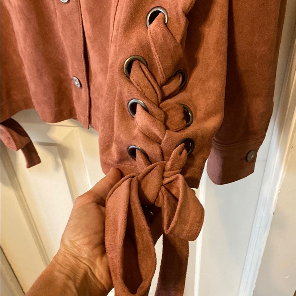 Moussy coral pink  Lace-Up Suede Utility Jacket - Picture 2 of 12